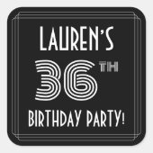 36e verjaardag: Art Deco Style en aangepaste naam Vierkante Sticker (Voorkant)