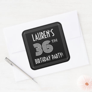 36e verjaardag: Art Deco Style en aangepaste naam Vierkante Sticker