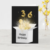 36e verjaardag ballonnen in witte doos kaart (Gele Bloem)
