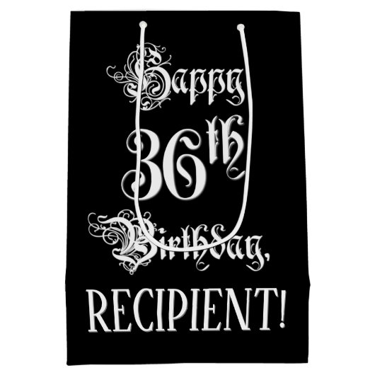36e verjaardag: Fancy, elegant script + aangepaste Medium Cadeauzakje (Achterkant)