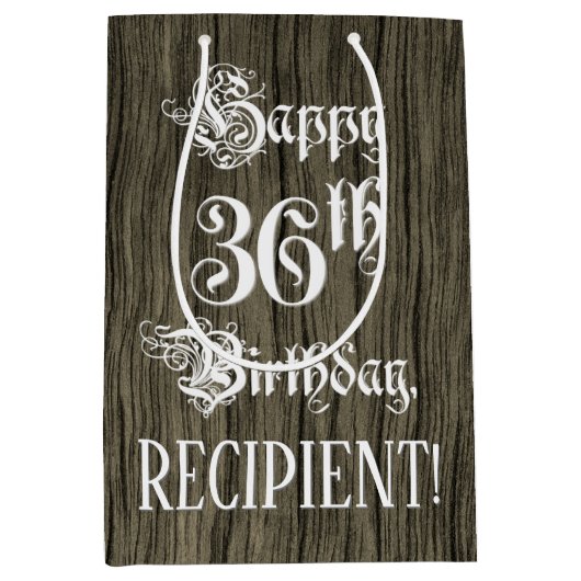 36e verjaardag: Fancy, Faux Wood Kijk + Aangepaste Medium Cadeauzakje (Voorkant)