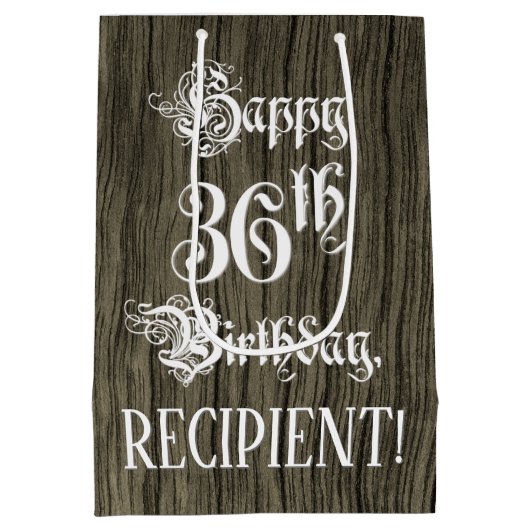 36e verjaardag: Fancy, Faux Wood Kijk + Aangepaste Medium Cadeauzakje (Achterkant)