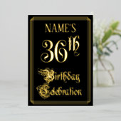 36e verjaardag — Fancy script en aangepaste naam Folie Uitnodiging (Staand Voorkant)