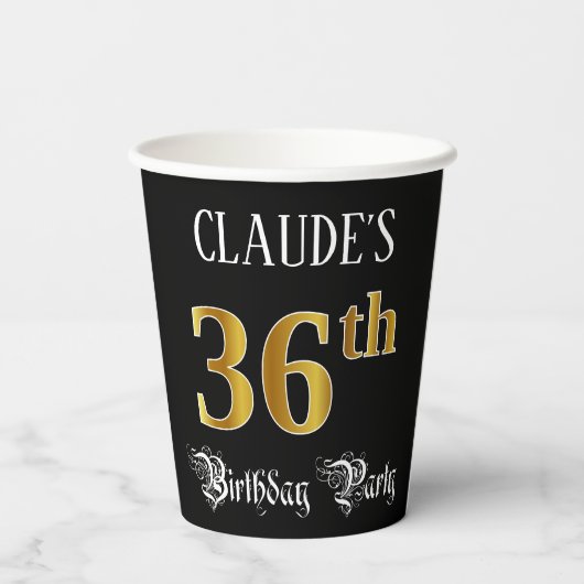 36e verjaardag — Fancy script, Faux Gold look Papieren Bekers (Achterkant)