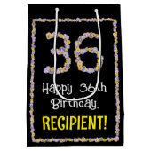 36e verjaardag: Floral Flowers Number, Custom Name Medium Cadeauzakje (Achterkant)