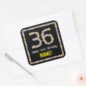 36e verjaardag: Floral Flowers Number, Custom Name Vierkante Sticker (Envelop)