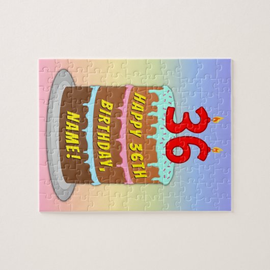 36e verjaardag: Fun Cake and Candles + Custom Name Legpuzzel (Horizontaal)