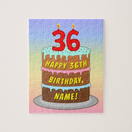 36e verjaardag: Fun Cake and Candles + Custom Name Legpuzzel (Verticaal)
