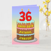 36e verjaardag — Fun Cake & Candles, w/ Aangepaste Kaart (Gele Bloem)