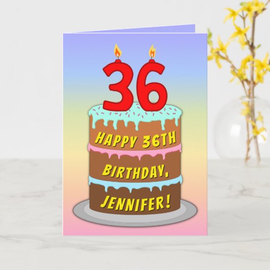 36e verjaardag — Fun Cake & Candles, w/ Aangepaste Kaart (Gele Bloem)