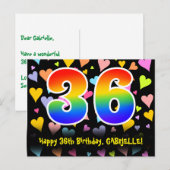36e verjaardag: Fun Hearts Pattern, Regenboog 36 Briefkaart (Voorkant / Achterkant)