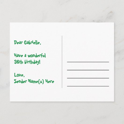 36e verjaardag: Fun Hearts Pattern, Regenboog 36 Briefkaart (Achterkant)