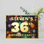 36e verjaardag — Fun, kleurrijke Fireworks look Folie Uitnodiging (Staand Voorkant)