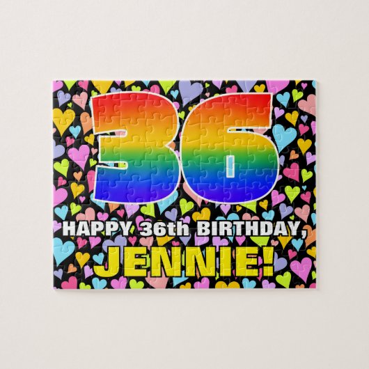 36e verjaardag — Fun, liefhebbende hartvormen + "3 Legpuzzel (Horizontaal)