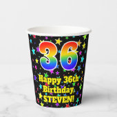 36e verjaardag: Fun Stars Pattern en Rainbow 36 Papieren Bekers (Achterkant)