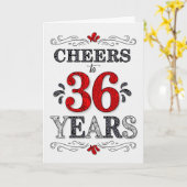 36e verjaardag gejuich in rood wit zwart patroon kaart (Gele Bloem)