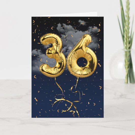 36e verjaardag Gold Mylar ballon en Confetti Card Kaart (Voorkant)