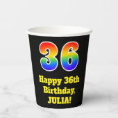 36e verjaardag: Kleurrijk, Leuk, Opwindend, Regenb Papieren Bekers (Achterkant)