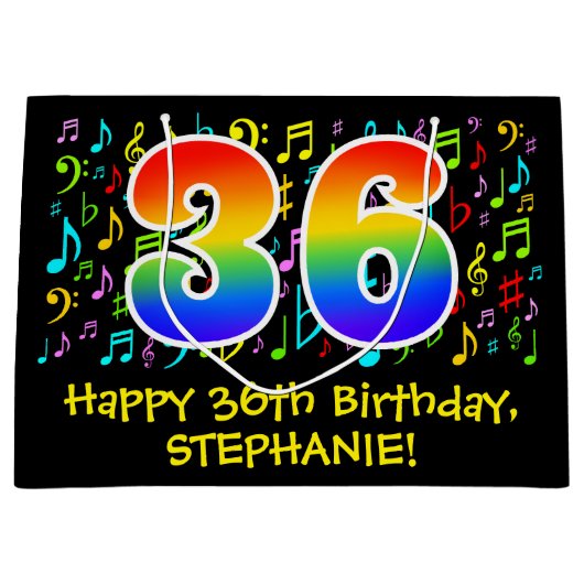 36e verjaardag - Kleurrijke muzieksymbolen, Rainbo Groot Cadeauzakje (Voorkant)