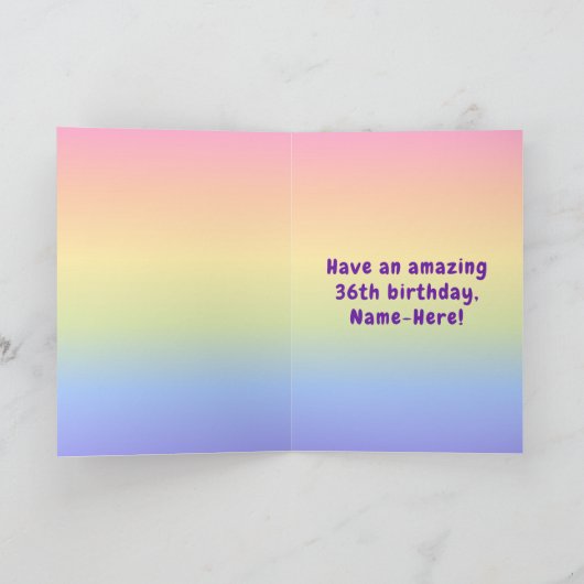 36e verjaardag: kleurrijke regenboog # 36, Naam va Kaart (Binnen)