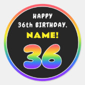 36e verjaardag: kleurrijke regenboog # 36, Naam va Ronde Sticker (Voorkant)