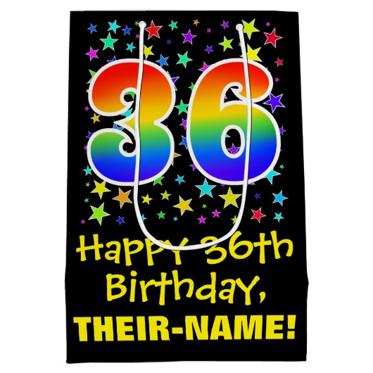 36e verjaardag: Kleurrijke Sterren Patroon & Regen Medium Cadeauzakje (Achterkant)