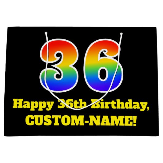 36e verjaardag ~ Leuk, Kleurrijk, Levendig, Regenb Groot Cadeauzakje (Voorkant)