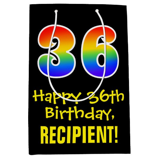 36e verjaardag: leuk, vet, kleurrijk, regenboog "3 medium cadeauzakje (Voorkant)