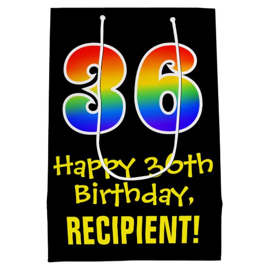 36e verjaardag: leuk, vet, kleurrijk, regenboog "3 medium cadeauzakje (Achterkant)