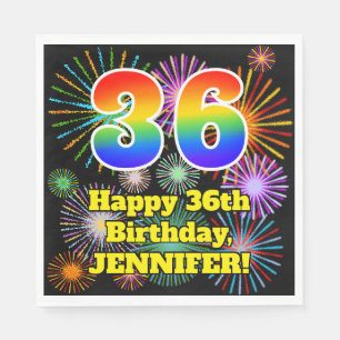 36e verjaardag: Leuk vuurwerkpatroon + Regenboog 3 Servet