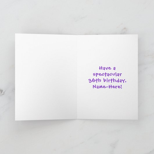 36e verjaardag: leuke cake en kaarsen + eigen naam kaart (Binnen)