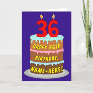 36e verjaardag: leuke cake en kaarsen + eigen naam kaart