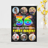 36e Verjaardag: Leuke Regenboog #, Aangepaste Naam Kaart (Gele Bloem)