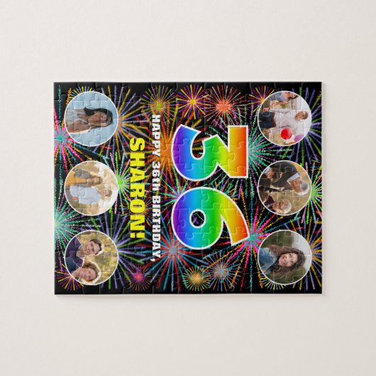 36e verjaardag: Leuke regenboog #, aangepaste naam Legpuzzel (Horizontaal)
