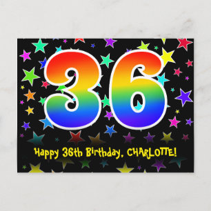 36e Verjaardag: Leuke Sterren Patroon, Regenboog 3 Briefkaart