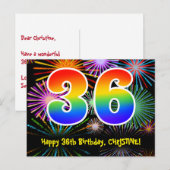 36e verjaardag – Leuke vuurwerkpatroon + Regenboog Briefkaart (Voorkant / Achterkant)