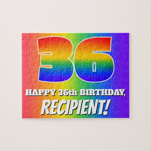 36e verjaardag — Meerkleurig regenboogpatroon "36" Legpuzzel (Horizontaal)