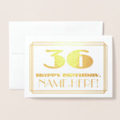 36e verjaardag; naam + Art Deco geïnspireerd look  Folie Kaarten (Voorkant met envelop)
