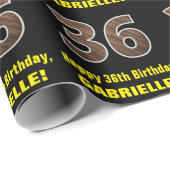 36e verjaardag: Naam & Faux Wood Grain Patroon "36 Cadeaupapier (Rol Hoek)