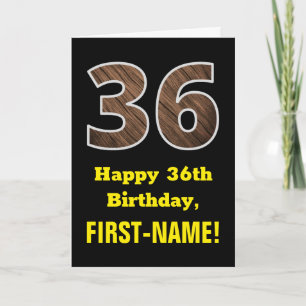 36e verjaardag: Naam, Faux Wood Grain Patroon "36" Kaart