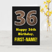 36e verjaardag: Naam, Faux Wood Grain Patroon "36" Kaart (Gele Bloem)