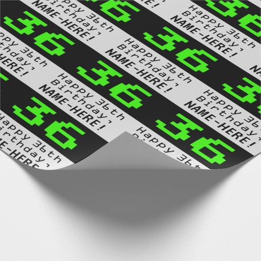 36e verjaardag - Nerdy / Geeky Style "36" en Naam Cadeaupapier (Hoek)