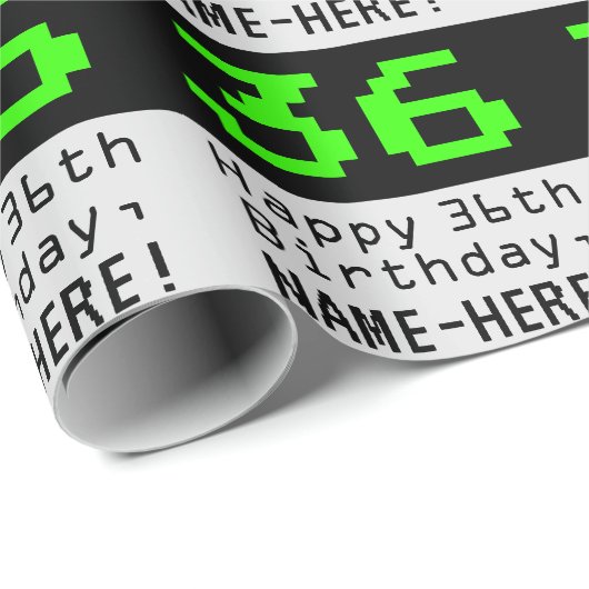 36e verjaardag - Nerdy / Geeky Style "36" en Naam Cadeaupapier (Rol Hoek)
