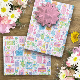 36e verjaardag Pastel Roze Cake Cadeaus Ballons Inpakpapier Vel