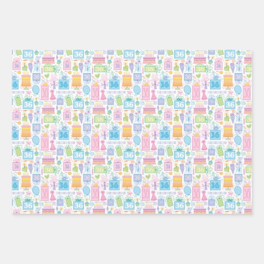 36e verjaardag Pastel Roze Cake Cadeaus Ballons Inpakpapier Vel (Voorkant 2)