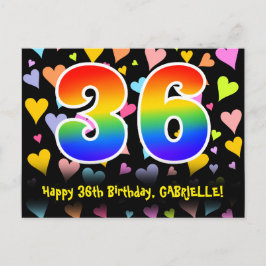 36e Verjaardag: Pret Hartjes Patroon, Regenboog 36 Briefkaart