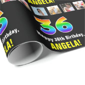 36e Verjaardag: Regenboog "36"; Aangepaste Foto's  Cadeaupapier (Rol Hoek)