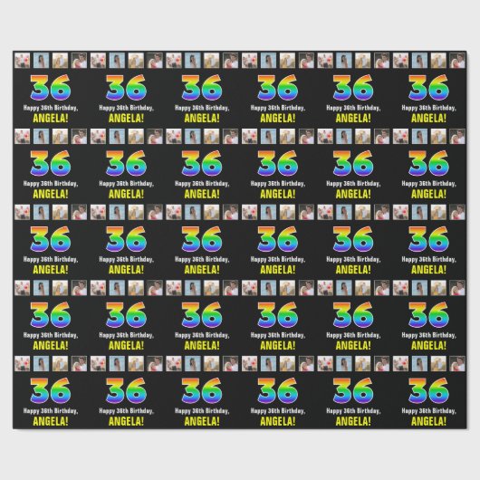 36e Verjaardag: Regenboog "36"; Aangepaste Foto's  Cadeaupapier (Zoom)