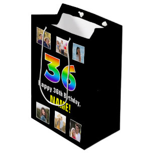 36e verjaardag: Regenboog "36", aangepaste foto's  Medium Cadeauzakje