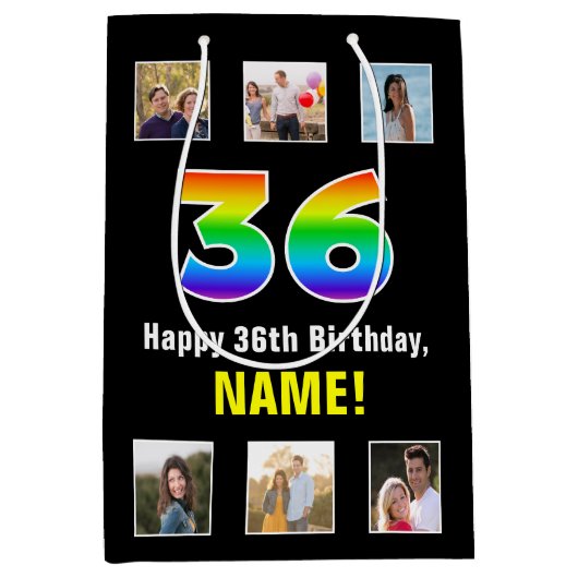 36e verjaardag: Regenboog "36", aangepaste foto's  Medium Cadeauzakje (Voorkant)